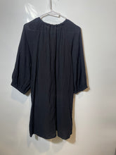 Load image into Gallery viewer, H&amp;M Womens Black Crinkled 3/4 Balloon Sleeve Tie Neck Short Shift Dress Size XS
