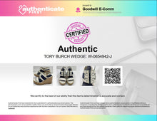 Load image into Gallery viewer, Authentic Tory Burch Womens Ines White Blue Wedge Heel Espadrille Sandals Sz 8M
