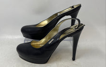 Load image into Gallery viewer, GF Ferre Womens Black Leather Round Toe Platform Slingback Heels Size EUR 40
