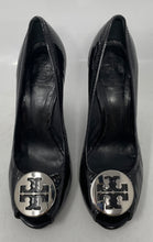 Load image into Gallery viewer, Authentic Tory Burch Womens Sally Black Wedge Pump Heels Size 7M Damaged Stained
