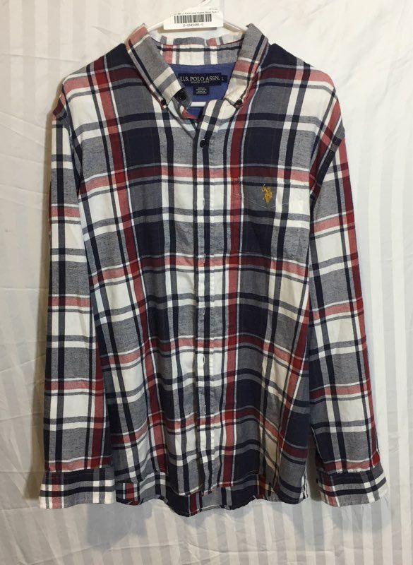 U.S. Polo Assn Mens Multicolor Plaid Long Sleeve Button-Up Shirt Size L