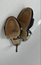 Load image into Gallery viewer, Michael Kors Womens Black Snake Print Leather Stiletto Ankle Strap Heels Size 7M
