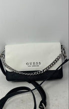 Load image into Gallery viewer, Guess Womens Black White Colorblock Faux Leather Chain Strap Flap Crossbody Bag
