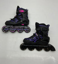 Load image into Gallery viewer, 2PM Sports Girls Black Purple 76 mm Adjustable Inline Skates Size 4Y-7Y
