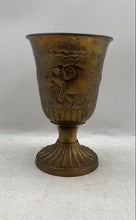Load image into Gallery viewer, Vintage Brass Indian Embossed Elephant Design Pedestal Goblet Shaped Vase
