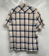 Load image into Gallery viewer, Lacoste Mens Beige &amp; Blue Plaid Spread Collar Short Sleeve Button-Up Shirt Sz L

