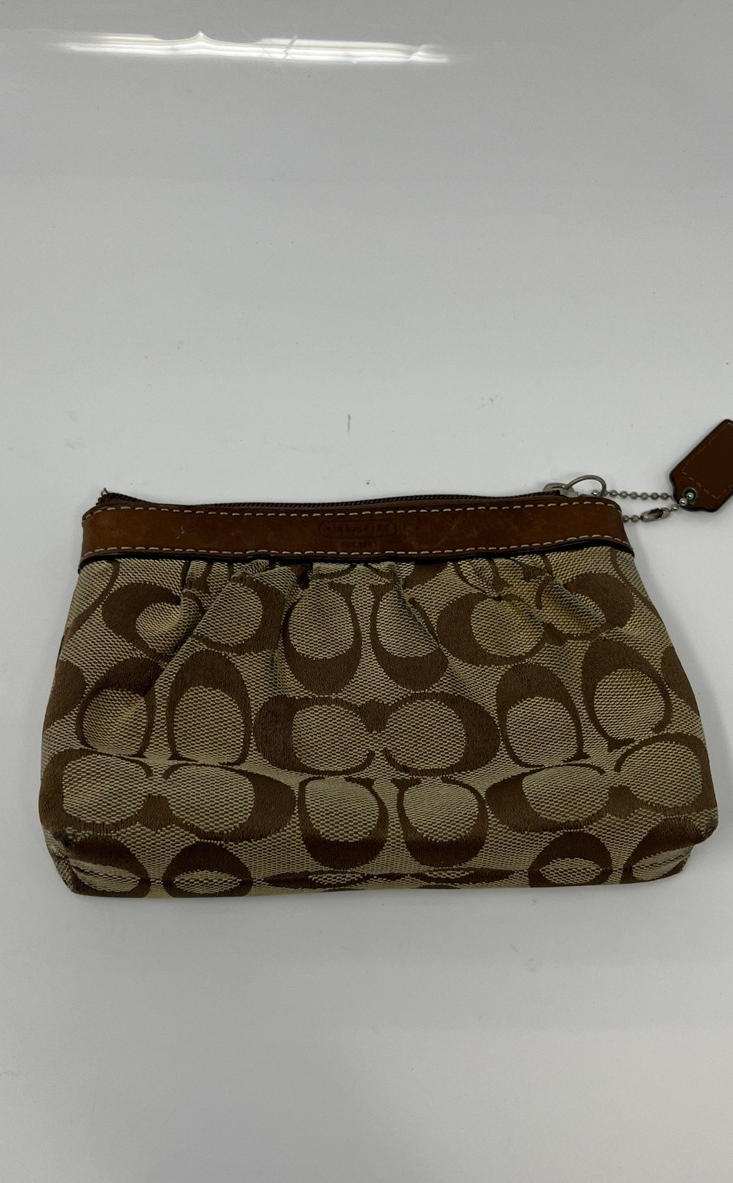 Coach Womens Brown Signature Print Canvas Inner Pocket Charm Wristlet Wallet