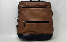 Load image into Gallery viewer, Womens Brown Black Leather RFID Pocket Adjustable Strap Medium Backpack
