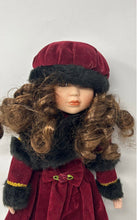 Load image into Gallery viewer, Unbranded Curly Hair Brown Eyes Porcelain Doll In Red Black Maxi Dress With Hat

