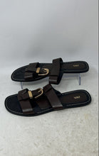 Load image into Gallery viewer, Zara Womens Black Brown Faux Leather Double Strap Flat Slide Sandals Size EUR 39
