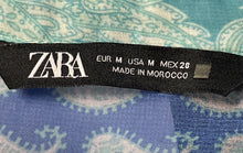 Load image into Gallery viewer, Zara Womens Blue Printed Long Sleeve Collared Button-Up Shirt Size Medium
