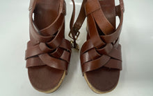 Load image into Gallery viewer, Authentic Tory Burch Womens Brown Leather Wedge Platform Sandals Size 6.5M Worn
