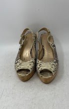 Load image into Gallery viewer, Stuart Weitzman Womens Jean Beige Black Snakeskin Wedge Slingback Sandals Sz 10M
