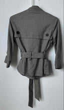 Load image into Gallery viewer, Vertigo Womens Black White Printed Long Sleeve Belted Trench Jacket Size XS
