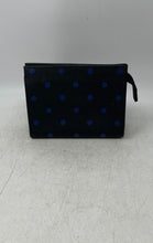 Load image into Gallery viewer, Guerlain Womens Black And Blue Polka Dot Print Leather Zip Top Makeup Bag
