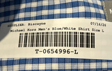 Load image into Gallery viewer, Michael Kors Mens Blue White Gingham Slim Fit Dress Shirt Size L 16 34/35
