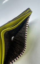 Load image into Gallery viewer, Authentic Henri Bendel Womens Green Black Leather Bifold Wallet Worn Stained
