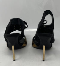 Load image into Gallery viewer, Authentic Tory Burch Womens Kyle Black Gold-Tone Strappy Heels Size 8.5M Worn
