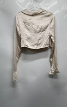 Load image into Gallery viewer, Shein X Womens Beige Long Sleeve Collared Cropped Blouse Top Size S With Tag
