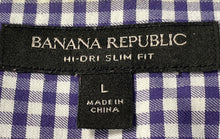 Load image into Gallery viewer, Banana Republic Mens Purple White Gingham Hi-Dri Slim Fit Button-Up Shirt Size L
