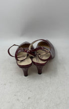 Load image into Gallery viewer, E1Dof Womens Burgundy Patent Leather Pointed Toe Block Slingback Heels Size 10
