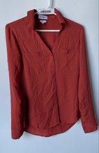 Load image into Gallery viewer, Express Womens Rust Long Sleeve Collared Slim Fit Button-Up Shirt Size XS
