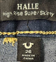 Load image into Gallery viewer, True Religion Womens Blue Dark Wash High Rise Halle Super Skinny Leg Jeans Sz 26
