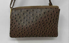 Load image into Gallery viewer, Michael Kors Womens Brown Ostrich Embossed Adjustable Strap Zipper Crossbody Bag
