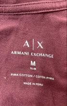 Load image into Gallery viewer, Armani Exchange Mens Burgundy Pima Cotton Short Sleeve V-Neck T-Shirt Size M
