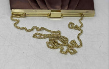 Load image into Gallery viewer, Jessica McClintock Womens Brown Satin Pleated Crossbody Chain Strap Clutch Purse
