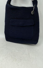 Load image into Gallery viewer, The Sak Womens Dark Blue Crochet Single Strap Pockets Zip Top Lined Shoulder Bag

