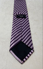 Load image into Gallery viewer, Hugo Boss Mens Purple Striped Print Silk Keeper Loop Pointed Tie
