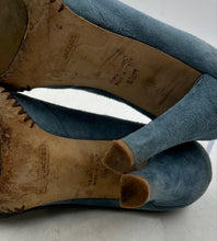 Load image into Gallery viewer, Authentic Marc Jacobs Womens Blue Suede Round Toe Ankle Strap Heels Size 8.5 M
