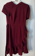 Load image into Gallery viewer, Calvin Klein Womens Burgundy Short Sleeve Round Neck Ruffle Wrap Dress Size 8P
