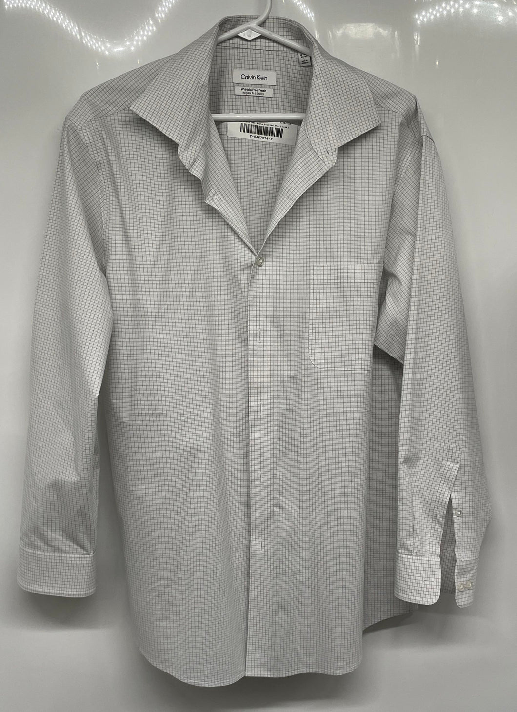 Calvin Klein Mens White Check Wrinkle Free Fresh Dress Shirt Size L 16-16.5
