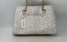 Load image into Gallery viewer, Guess Womens White Brown Monogram Print Inner Pocket Satchel Handbag With Tags
