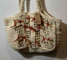 Load image into Gallery viewer, Womens Cream Crochet Open Weave Tote Bag Handcrafted In India With Tags
