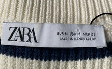 Load image into Gallery viewer, Zara Womens White &amp; Blue Striped Knitted V-Neck Pullover Vest Sweater Size M
