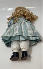 Load image into Gallery viewer, Blonde Curly Hair Green Eyes Vintage Style Rachel Porcelain Doll In Blue Outfit
