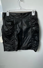 Load image into Gallery viewer, Zara Womens Black Faux Leather Back-Zip Ruched Short Mini Skirt Size Small
