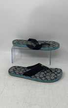 Load image into Gallery viewer, Coach Womens Zoe Blue Logo Print Slip-On Flat Flip-Flop Sandals Size 10B
