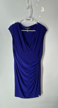 Load image into Gallery viewer, Ralph Lauren Womens Blue Ruched Pleated Cap Sleeve V-Neck Sheath Dress Size 12

