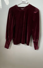Load image into Gallery viewer, Loft Womens Burgundy Velvet Long Sleeve Puff Shoulder Blouse Top Size XSP
