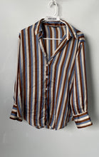 Load image into Gallery viewer, Zara Womens Brown Blue Striped Long Sleeve Collared Button-Up Shirt Size Small
