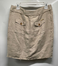 Load image into Gallery viewer, Michael Kors Womens Khaki Linen Flat Front Regular Fit Raw Hem Mini Skirt Size 4

