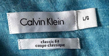 Load image into Gallery viewer, Calvin Klein Mens Blue Linen Classic Fit Long Sleeve Button-Up Shirt Size L
