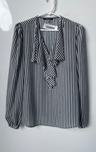 Load image into Gallery viewer, Tommy Hilfiger Womens Black White Striped Long Sleeve Ruffle Blouse Top Size S
