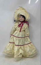 Load image into Gallery viewer, Vintage Yellow Lace Ribbon Victorian Style Open Eyes Porcelain Fashion Doll
