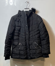 Load image into Gallery viewer, Guess Womens Black Long Sleeve Hooded Full-Zip Winter Puffer Jacket Size Large

