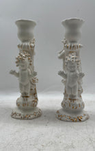 Load image into Gallery viewer, White And Gold Porcelain Cherub Figures Candlestick Holders Set Of 2 Pcs
